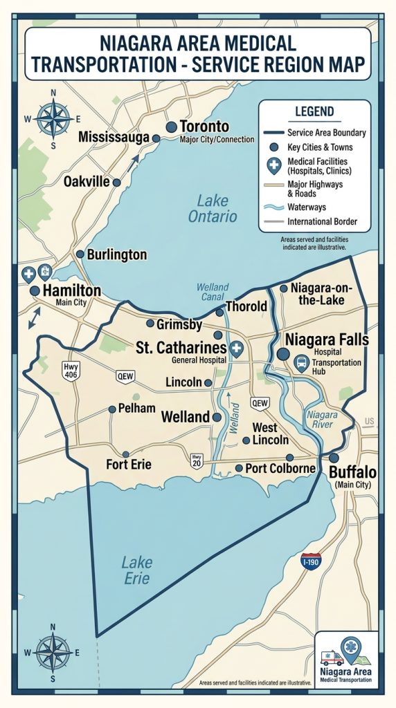 Niagara Area Medical Transportation service map.