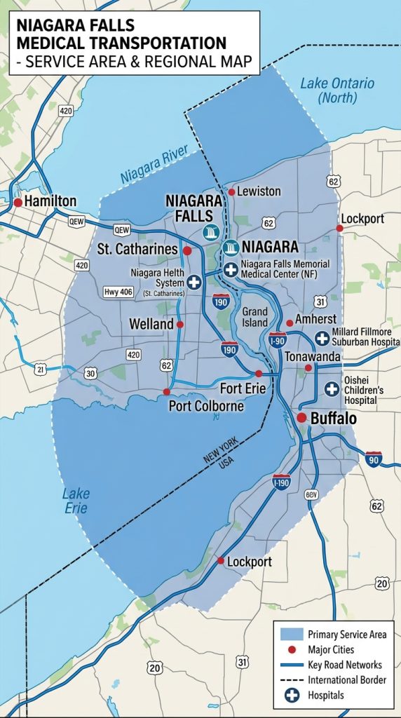 Niagara Falls medical transport service area map