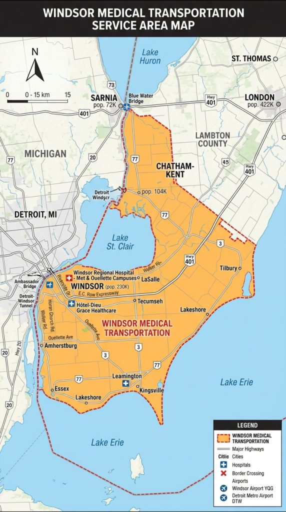 Map of Windsor Medical Transportation area