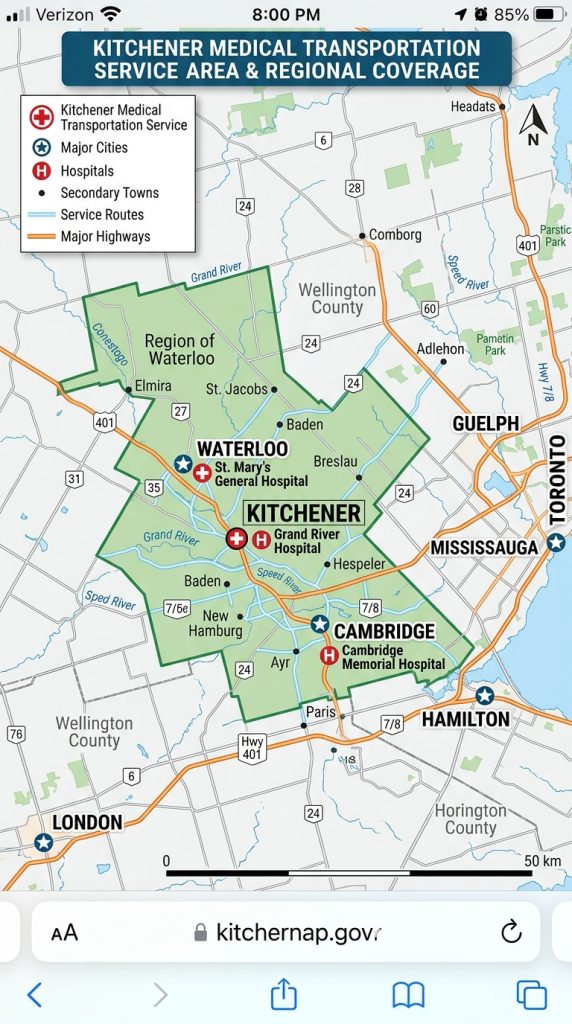 Kitchener Medical Transportation Service Area Map