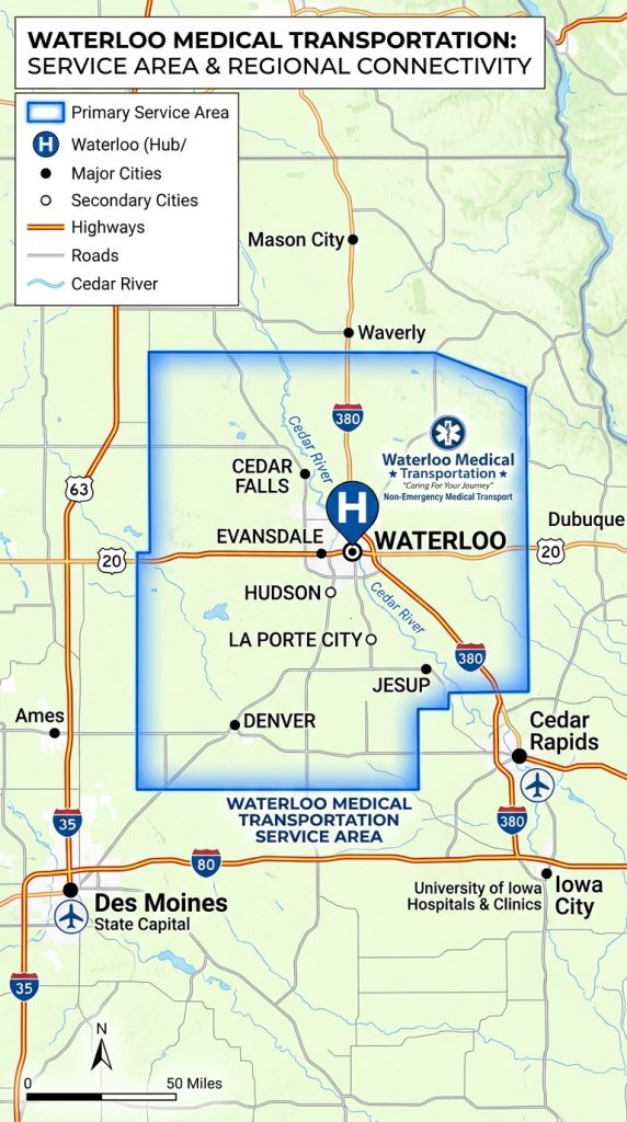 Map of Waterloo Medical Transportation coverage area