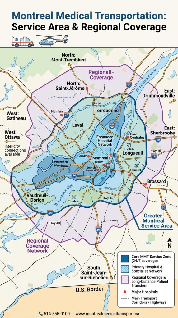 Montreal medical transportation service area map