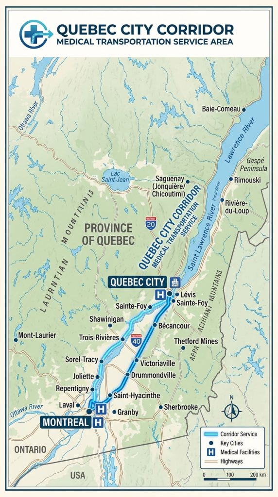 Map of Quebec City Corridor Medical Service Area