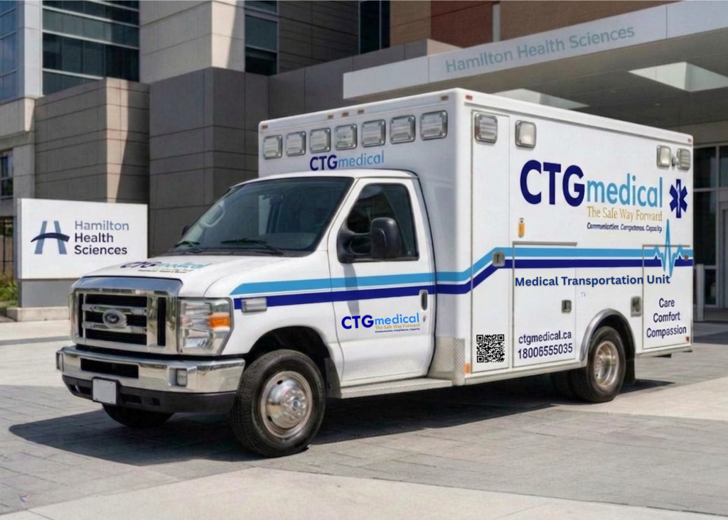 CTG Medical ambulance outside Hamilton Health Sciences building