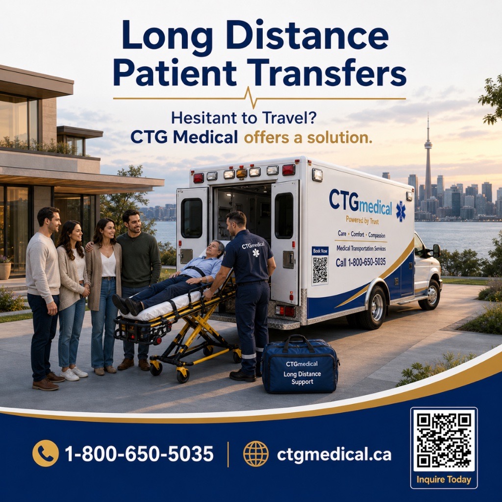 Ambulance transporting patient with family nearby