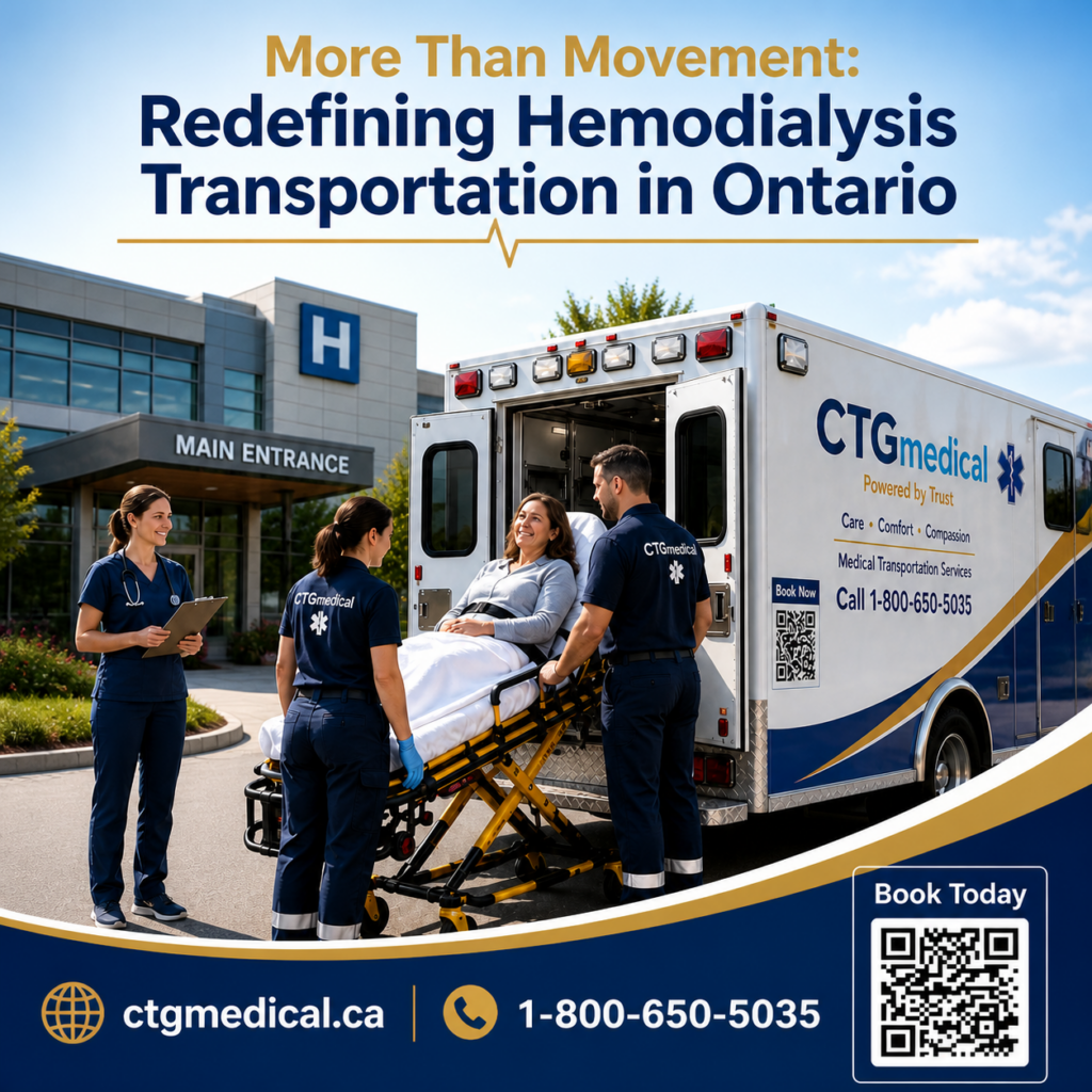 Medical team loading patient into ambulance at hospital